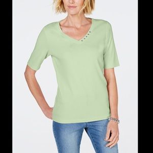 KAREN SCOTT COTTON V NECK T-SHIRT